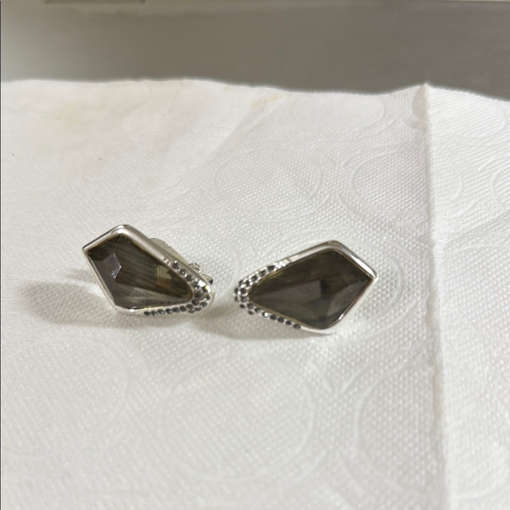 RLM stone clipping earrings. Silver with gray tone